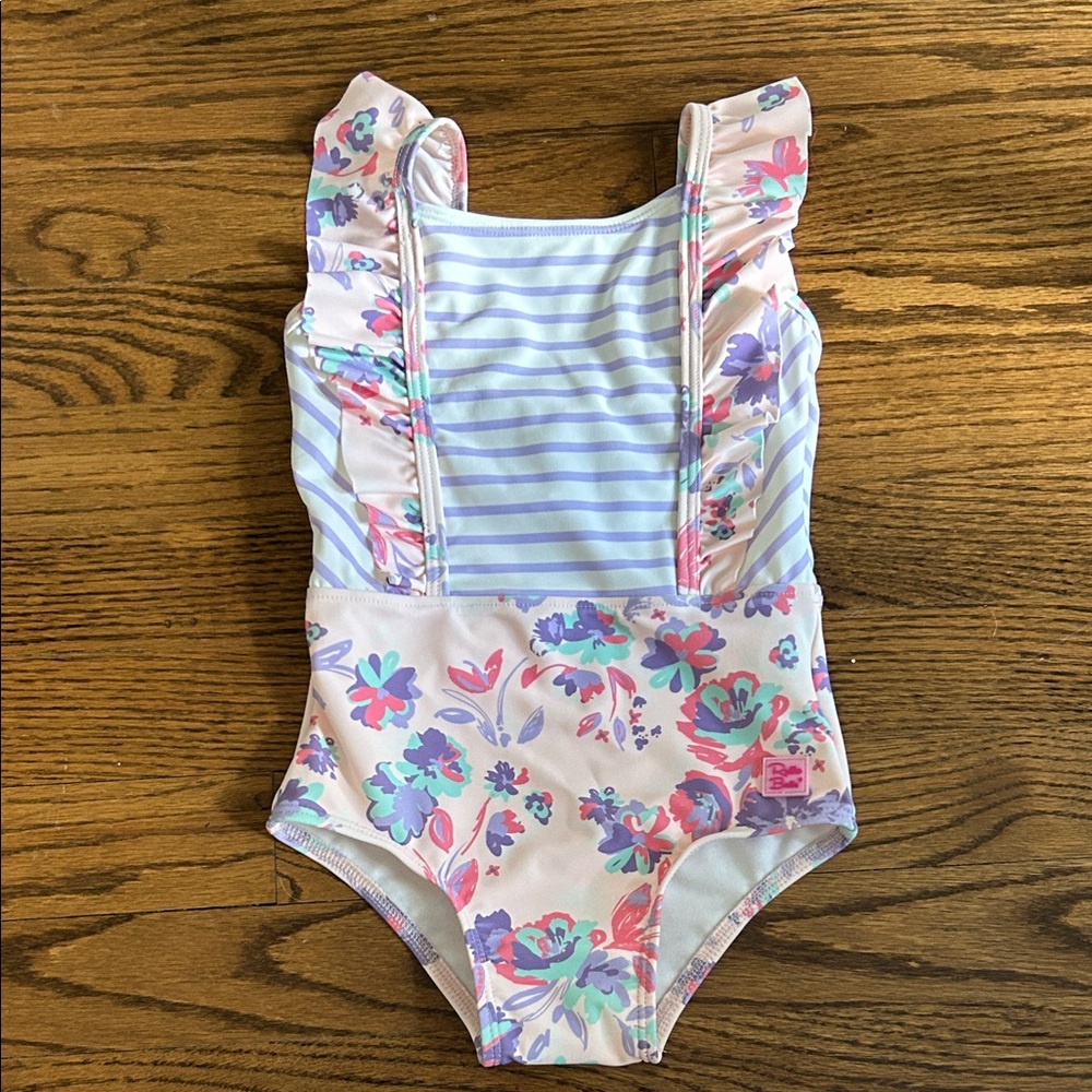 Ruffle Butts Floral and Striped One Piece Swimsuit